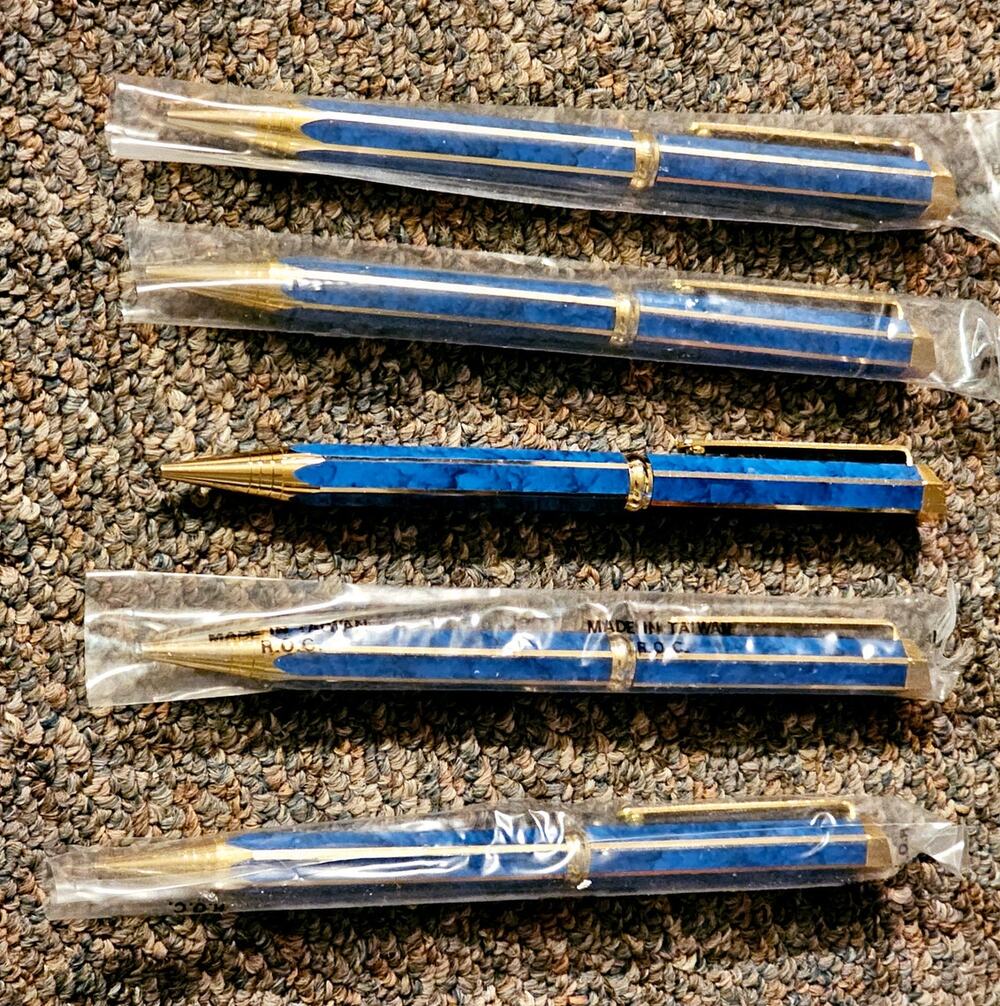 New Set of 5 Chamberlain Mechanical Pencil Blue Marble & Gold Can be Personalize